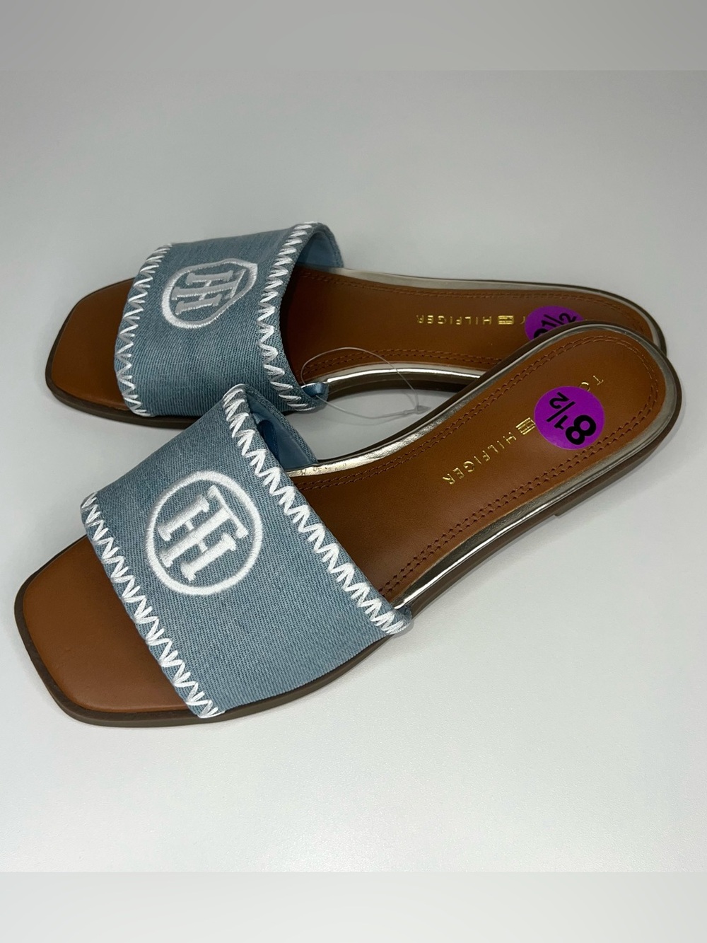Tommy Hilfiger Pezley Denim Blue Embroidered Sandals Flags Women’s Size 8.5 NWOT